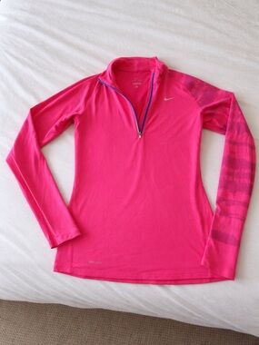 Nike Women's Bright Pink Quarter-Zip Long Sleeve Top